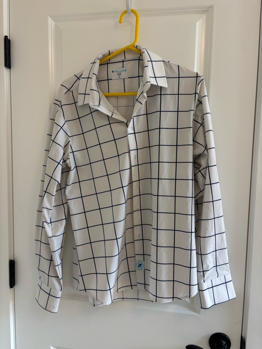 Men's White Windowpane Dress Shirt - Slim Fit